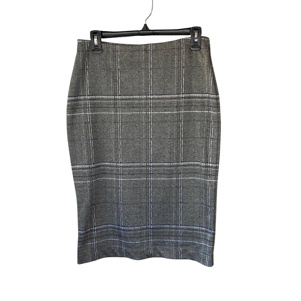 Zac & Rachel Gray Plaid Pencil Skirt Stretch Knee Length Small